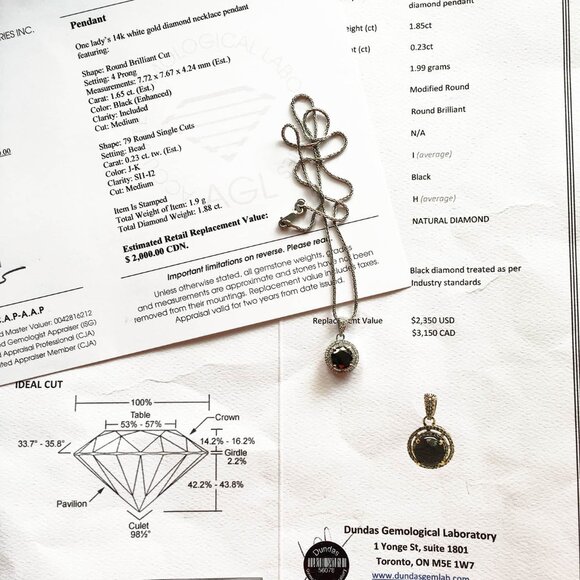 1.88 CTW Black Diamond and White Halo Diamond 14K White Gold Pendant & 14K Chain - Picture 9 of 11